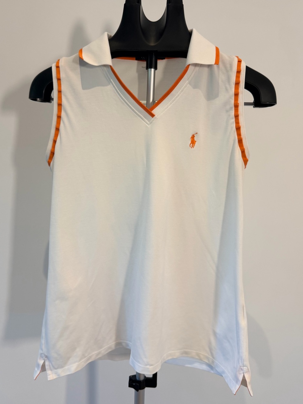 Ralph Lauren Polo Golf White & Orange Sleeveless Polo Top